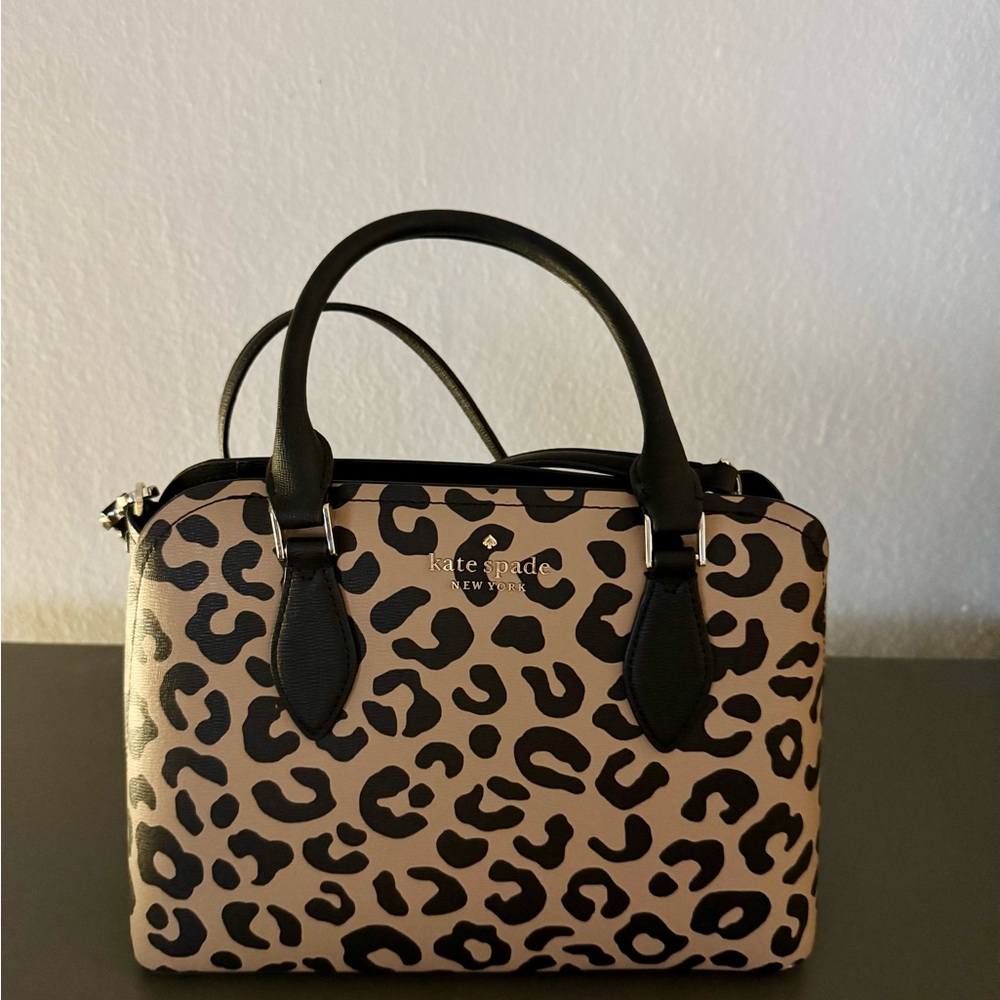 Kate Spade Leopard Print Satchel - Black and Tan